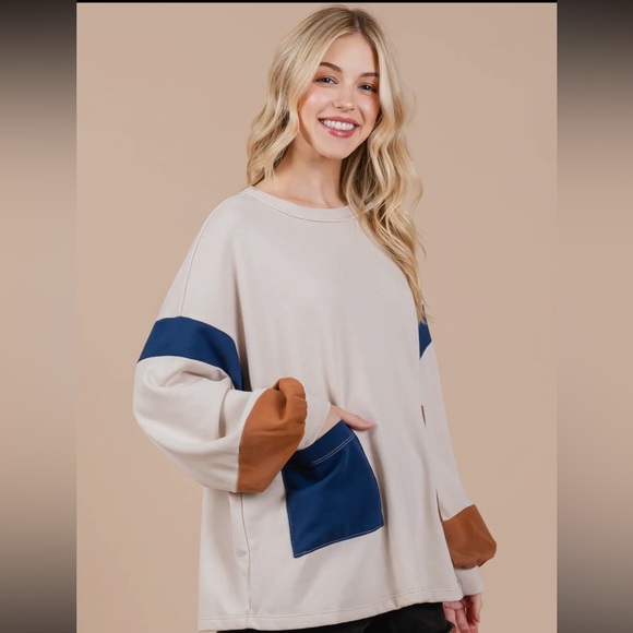 COLOR BLOCK LONG SLEEVE TOP - Picture 4 of 7